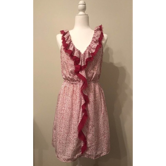 LOFT Dresses & Skirts - LOFT Pink Eyelash Fringe Polka Dot Dress